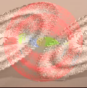 Red Spatter China Peafowl Pattern Toddy Plate.