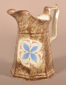 Brown Spatter Blue Petal Flower Pattern Pitcher.