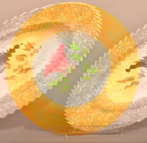 Yellow Spatter Thistle Pattern China Sauce Dish.