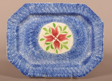 Blue Spatter Cluster of Buds Pattern Platter.