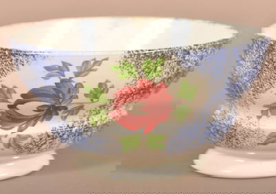 Blue Spatter Adams Rose Pattern China Waste Bowl.