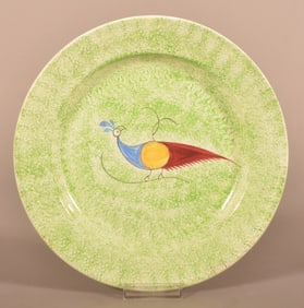 Green Spatter Peafowl Pattern Ironstone Plate.