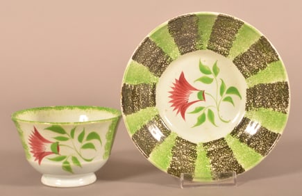 Green & Black Spatter Thistle Cup & Saucer.