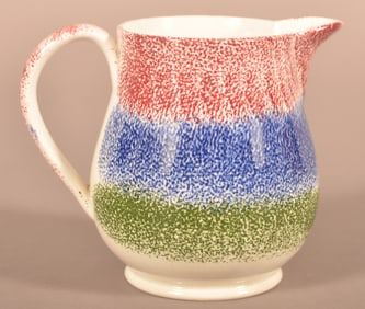 3-Color Spatter China Bulbous-Form Cream Pitcher.