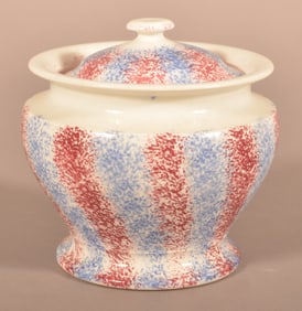 Red & Blue Rainbow Spatter Covered Sugar Bowl.