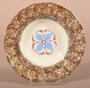 Brown Spatter China Blue Petal Flower Sauce Dish.