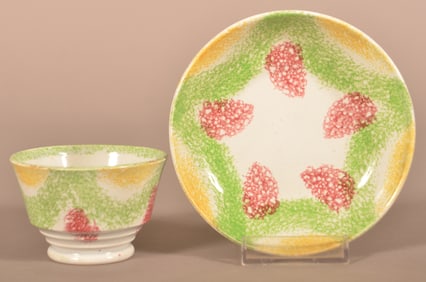 Spatterware Festoon Pattern Child's Cup & Saucer.