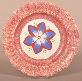 Red Spatter Ironstone Dahlia Paneled Plate.