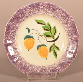 Purple Spatter Acorn Pattern Ironstone Cup Plate.