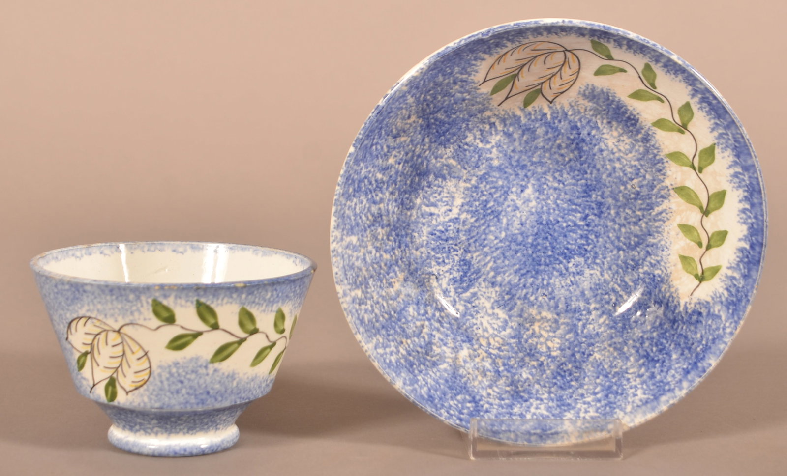 Blue Spatter Memorial Tulip Pattern Cup & Saucer. (1 of 5)