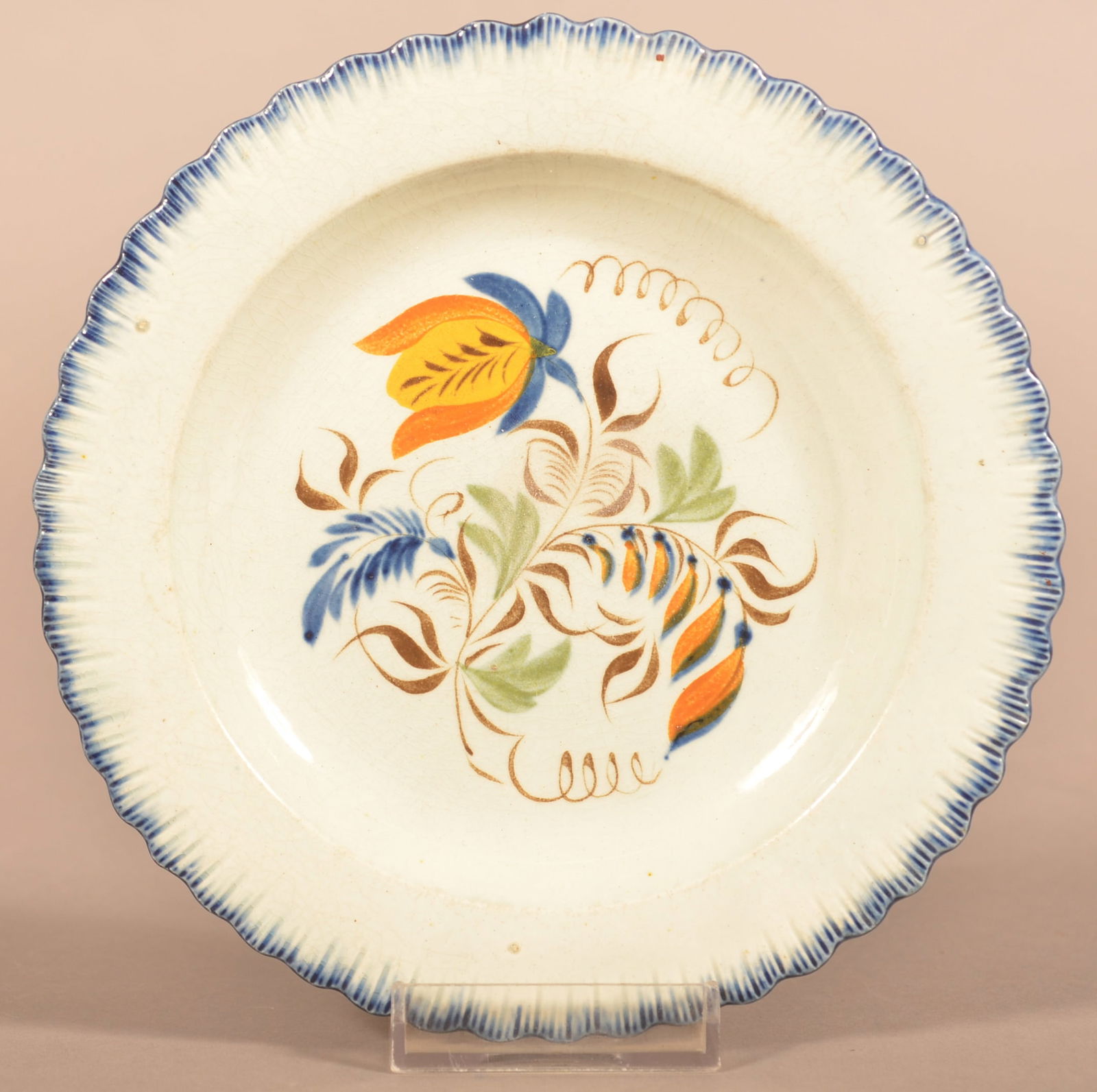 Leeds Soft Paste Blue Feather-Edge Toddy Plate. (1 of 4)