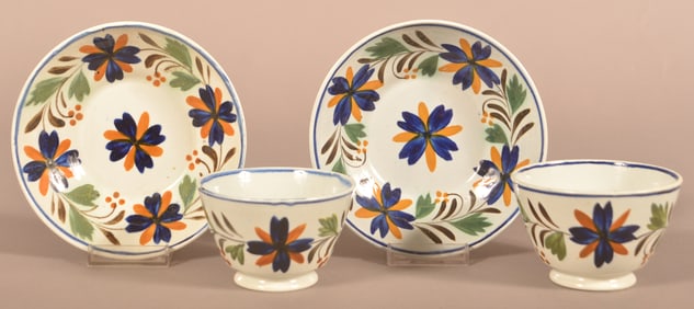 Two Matching Leeds Soft Paste Cups and Saucers.