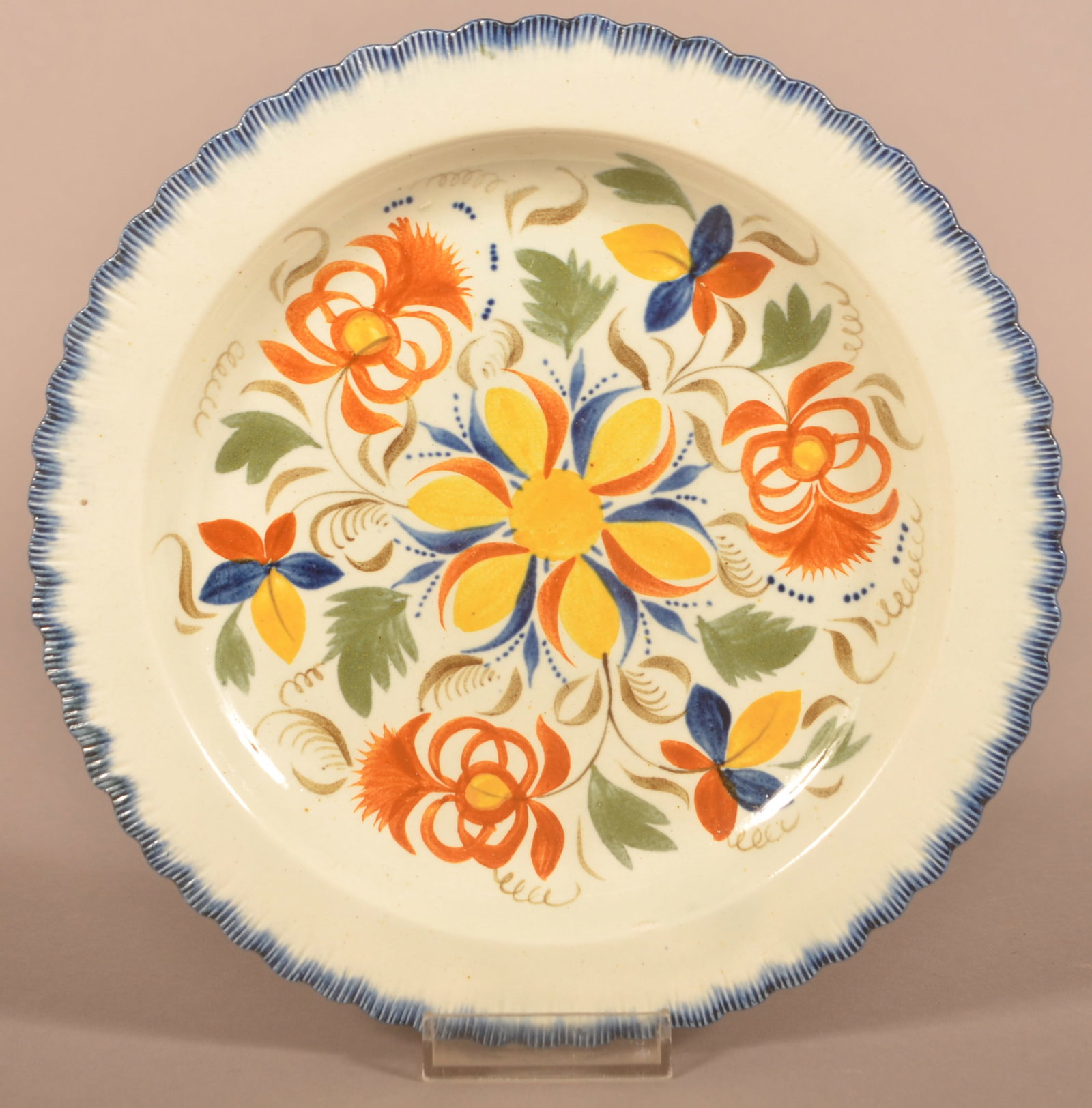 Leeds Soft Paste China Blue Feather-Edge Plate. (1 of 4)