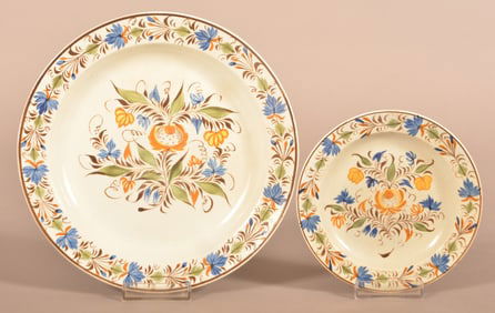 Two Similar Design Leeds Soft Paste China Plates.