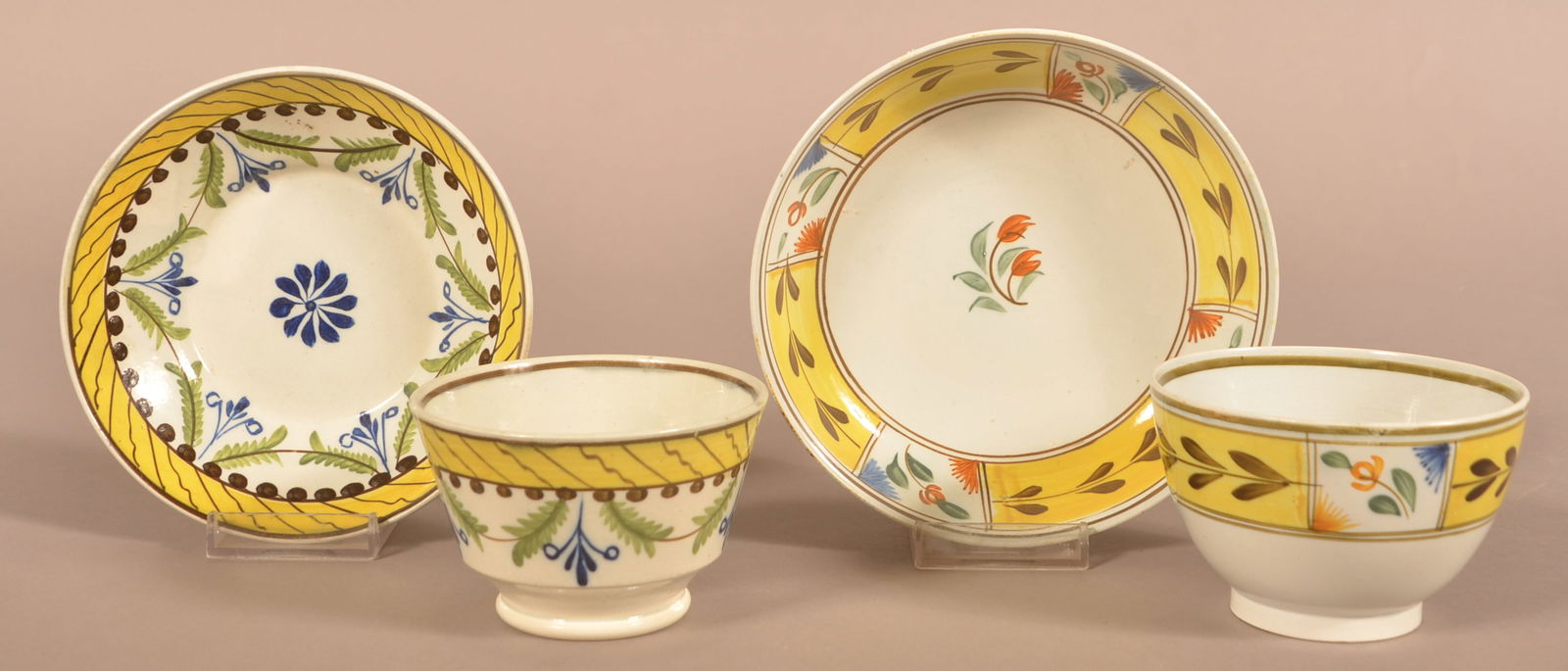 Two Leeds Soft Paste China Cups and Saucers. (1 of 6)