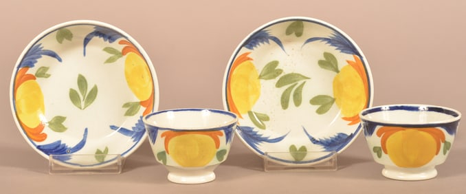 Pair of Leeds Soft Paste Child's Cups and Saucers.
