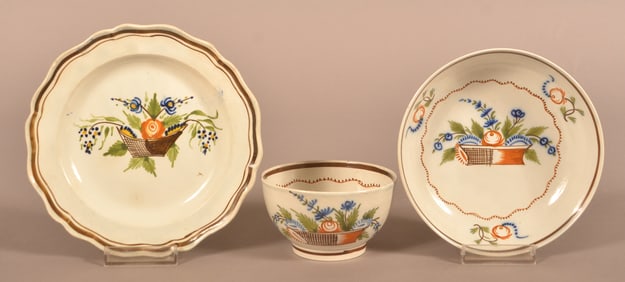 Leeds Soft Paste China Toddy Plate, Cup & Saucer.