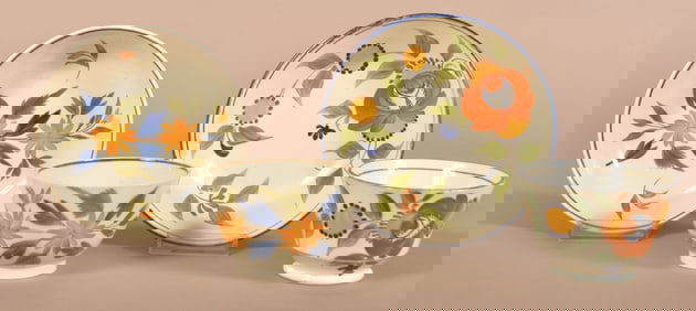 Two Leeds Soft Paste China Cups and Saucers.