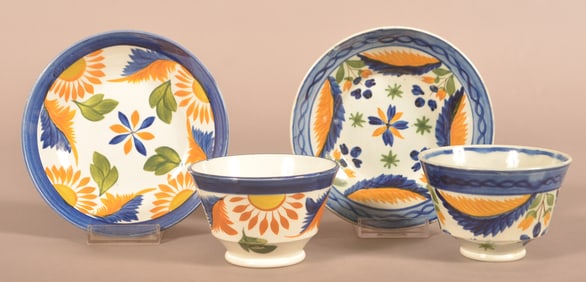 Two Leeds Soft Paste China Cups and Saucers.