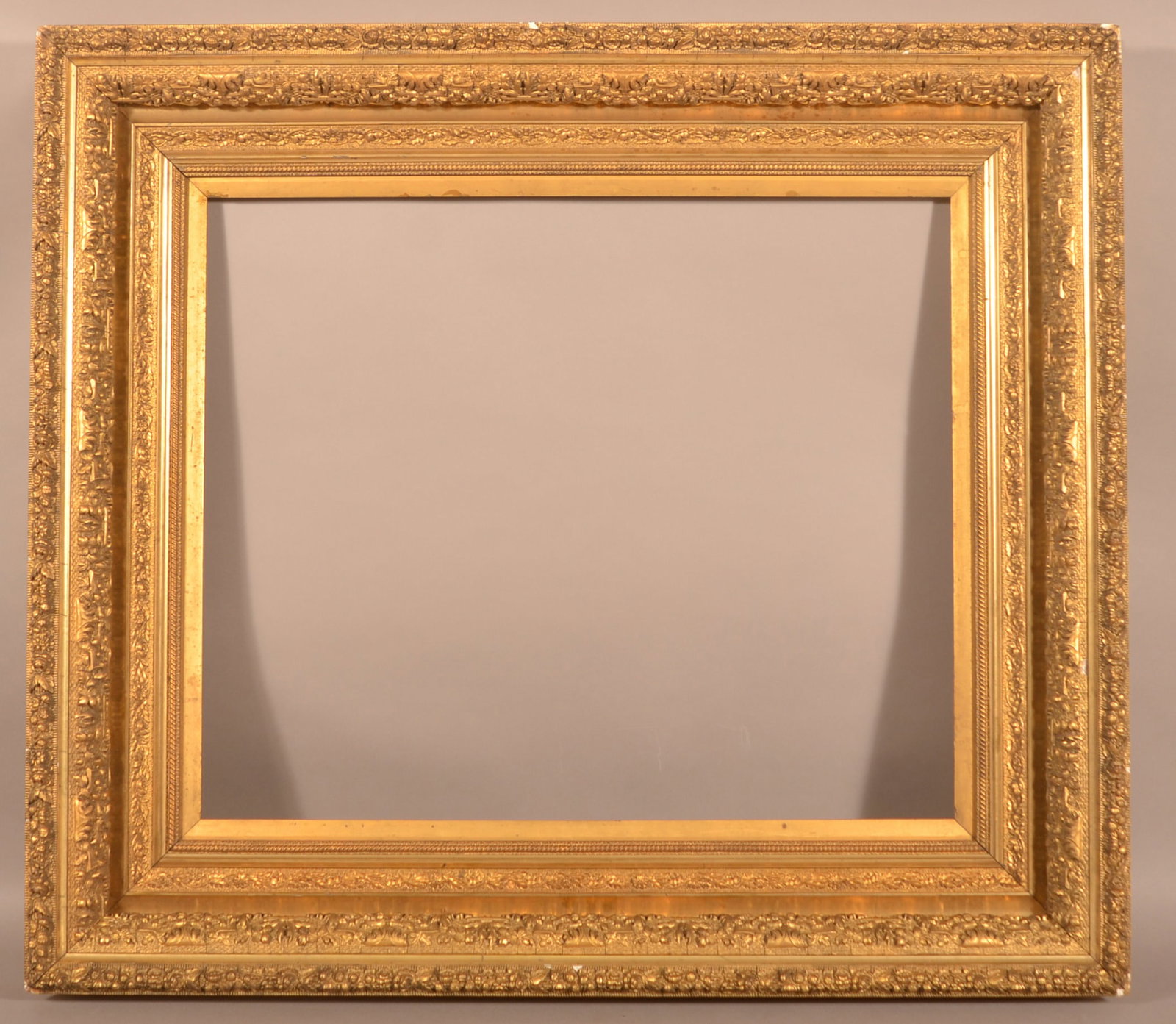 Antique Ornate Portrait Size Goldleaf Frame.: Antique Ornate Portrait Size Goldleaf Painting Frame. Circa 1890. Rabbet size, 30-1/4" x 25-1/4", 42" x 37" overall.
