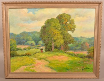 George Jensen Oil on Masonite Landscape Painting.