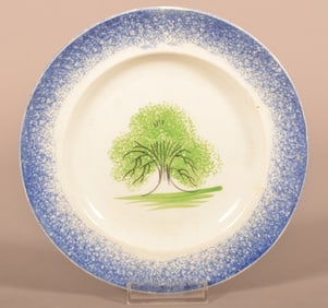 Blue Spatter Ironstone Tree Pattern Toddy Plate.