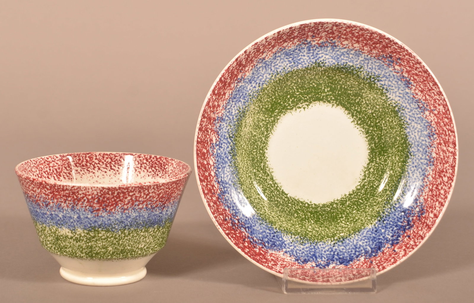 Staffordshire 3-Color Spatterware Cup & Saucer. (1 of 4)