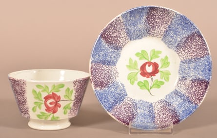 Rainbow Spatter Adams Rose Pattern Cup & Saucer.