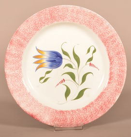 Red Spatter Ironstone China Tulip Pattern Plate.