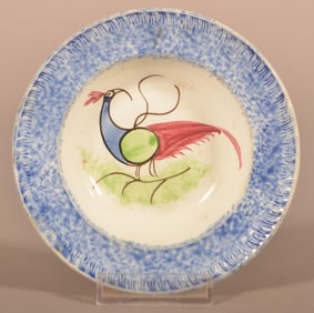 Blue Spatter China Peafowl Pattern Sauce Dish.