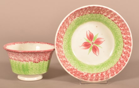 Red & Green Spatter Cluster of Buds Cup & Saucer.