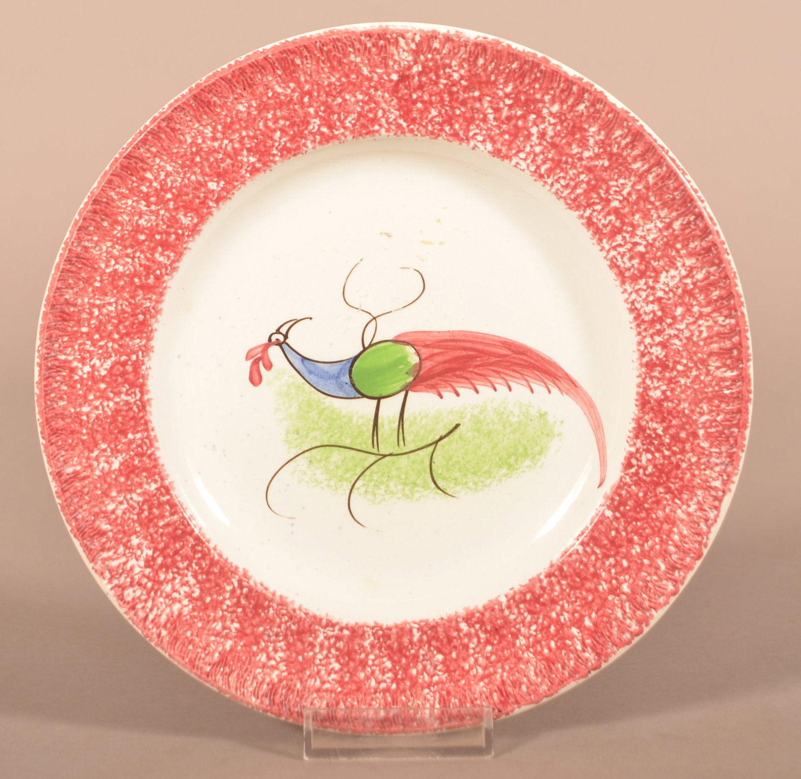 Red Spatter Ironstone Peafowl Pattern Toddy Plate. (1 of 4)