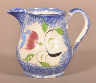 Blue Spatter China Tulip Pattern Cream Pitcher.