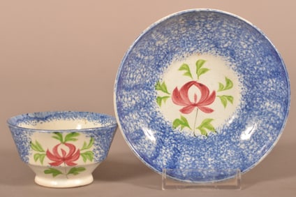 Blue Spatter Adams Rose Child's Cup & Saucer.