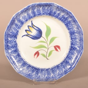 Blue Spatter Ironstone Tulip Pattern Toddy Plate.