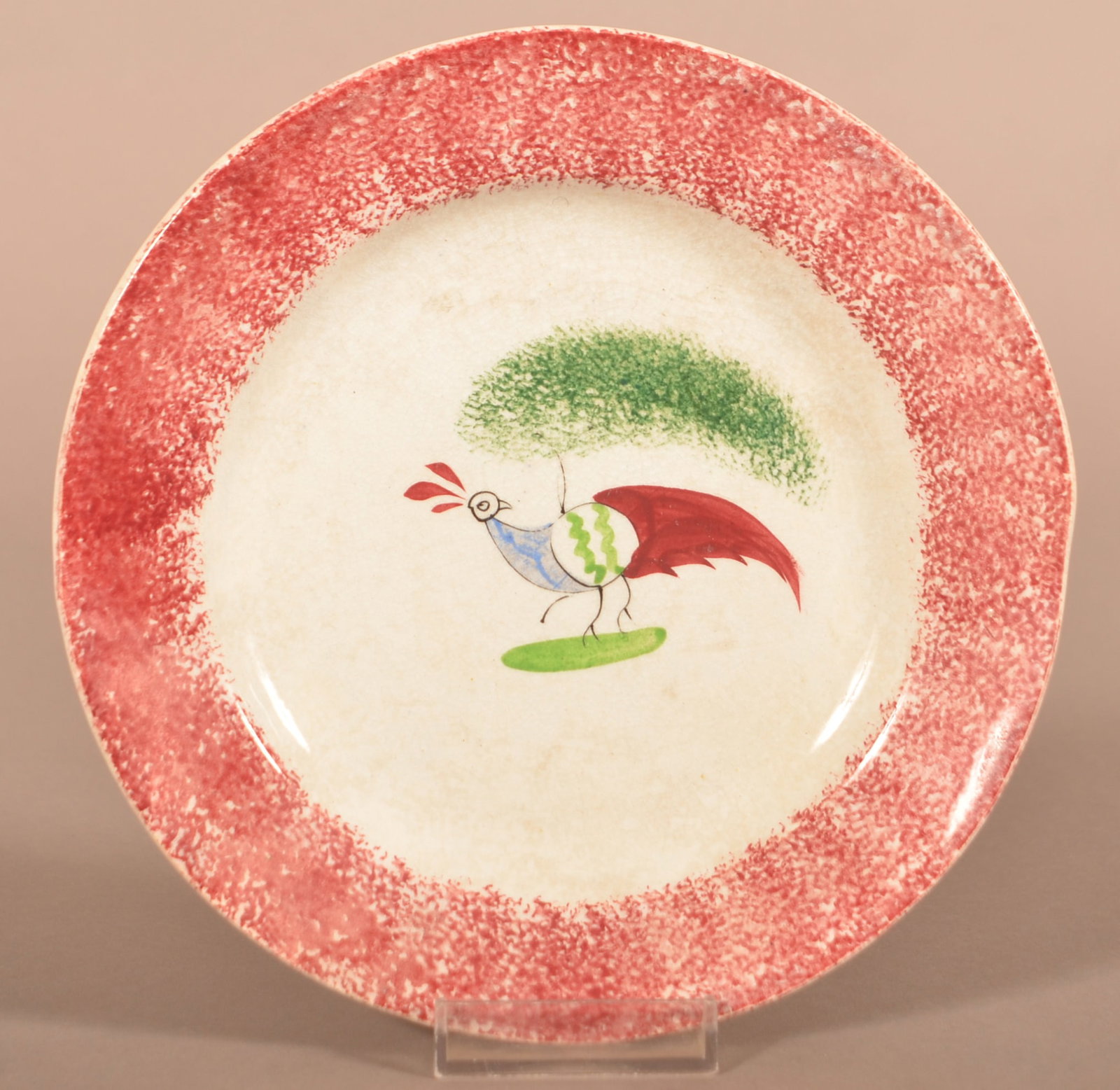 Red Spatter China Open-Body Peafowl Toddy Plate. (1 of 4)