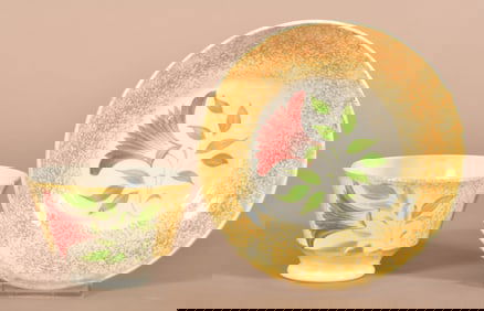 Yellow Spatter Thistle Pattern Cup and Saucer.