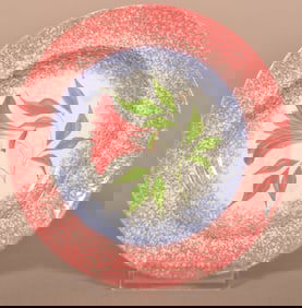 Red & Blue Spatter China Thistle Pattern Cup Plate.