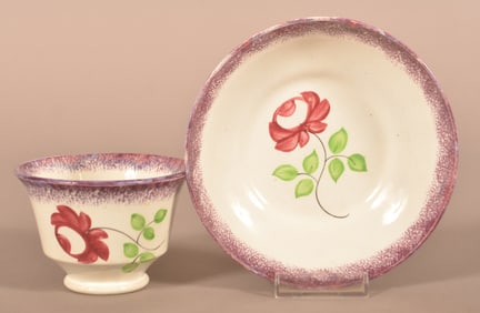 Purple Spatter Adams Rose Pattern Cup & Saucer.