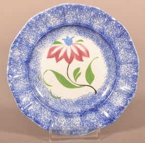Blue Spatter Umbrella Flower Paneled Cup Plate.