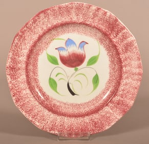 Red Spatter Tulip Pattern Ironstone Paneled Plate.