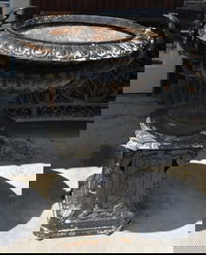 Large Vintage Cast Iron 2-Section Garden Urn.