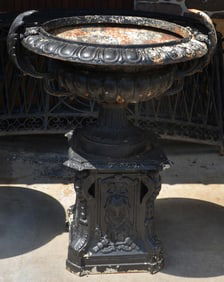 Large Vintage Cast Iron 2-Section Garden Urn.