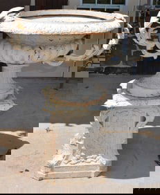 Large Vintage Cast Iron 2-Section Garden Urn.