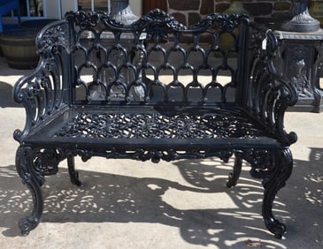 Ornate Cast Metal Garden Settee.