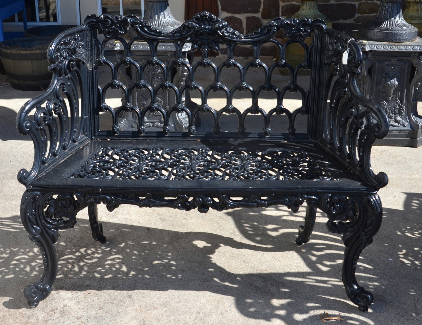 Ornate Cast Metal Garden Settee.: Ornate Cast Metal Garden Settee. 35"h. x 44"w.