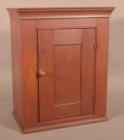 PA 19th C. Red-Painted Softwood Hanging Cupboard.