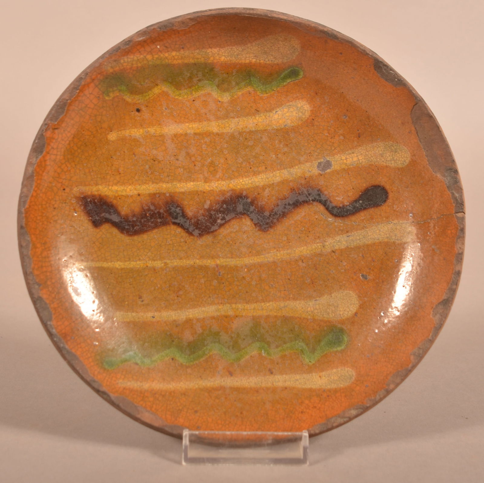 19th Century PA 3-Color Slip Redware Plate. (1 of 3)