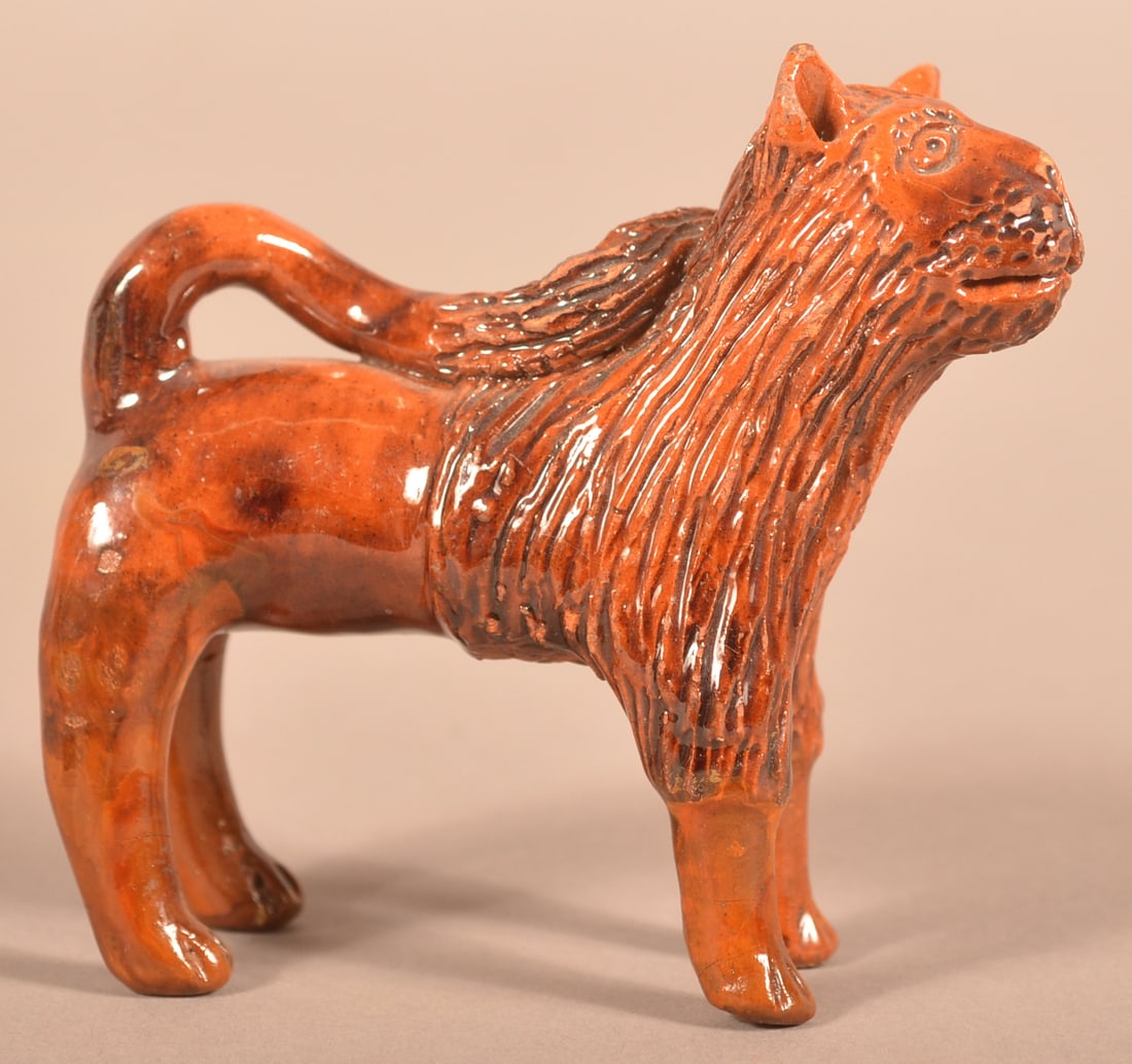 Pennsylvania Hand-Molded Redware Lion Figure. (1 of 4)
