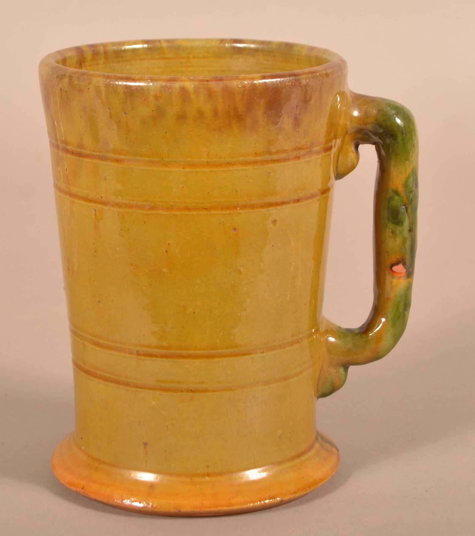 Stahl Pottery Redware Beer Stein Dated 1955.: Stahl Pottery Glazed Redware Beer Stein Dated 1955. (Isaac & Thomas) Indian Creek in the Village of Powder Valley, PA, 1934-1956. Incised on base "Made by I.S.S.S.P. Sept. 19, 1955", plus German scrip